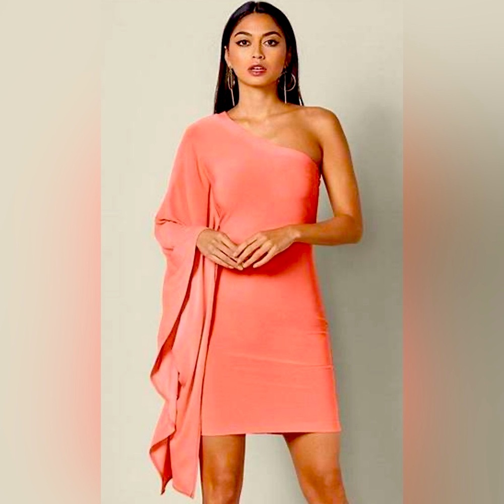 Venus Coral One Shoulder Bodycon Mini dress Sz L